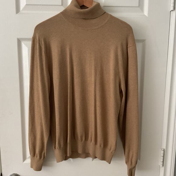 Perry Ellis Turtleneck Sweater Long Sleeve Women's Size L Camel Soft 80s Style - Picture 1 of 4